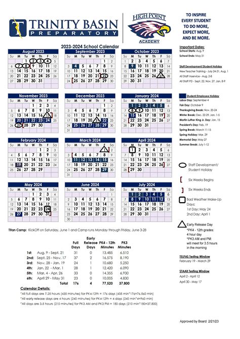 Trinity Basin Preparatory Calendar